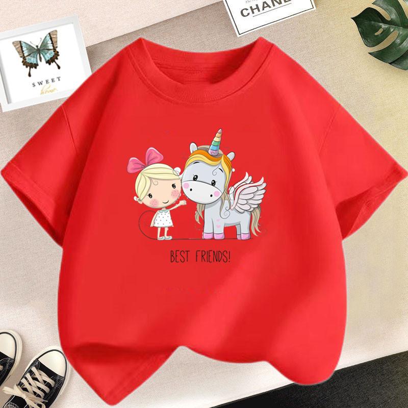 Cute Cartoon Girl T-shirts Girls Summer Unicorn Friends Clothes Baby T Shirts Children Short Sleeve Clothing Graphic T-shirt Tee