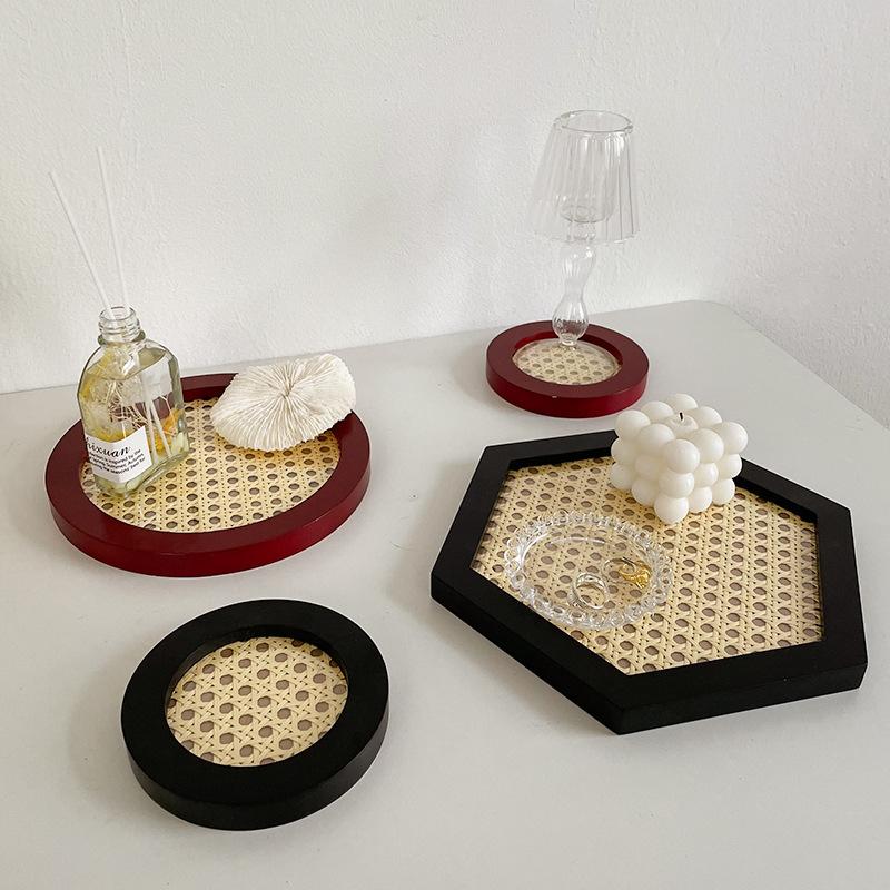 Nordic Rattan Jewelry Aromatherapy Sundry Storage Tray Plastic Household Perfume Ornaments Organizer Plate Creative Photo Prop