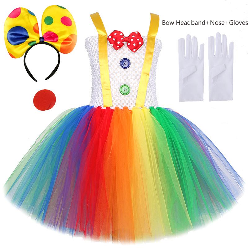 

Rainbow Clown Costume for Girls | Colorful Tutu Dress with Pom Poms | Kids Joker Halloween Party Outfit | Carnival Birthday Cosplay S（80-95cm）