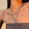"European & American Double-Layer Love Necklace: Hip-Hop Inspired Long Sweater Chain for Women"