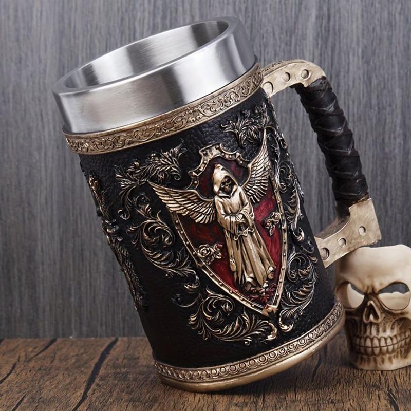 Skull Mug Collection Stainless Steel Insert Resin Beer Danegeld Tankard Coffee Beer Mugs Cup Halloween Friends Gift