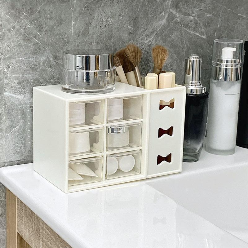 Desktop Storage Box Locker Multifunctional Pen Holder and Stationery Storage Box Six-grid Dustproof Drawer Storage Box