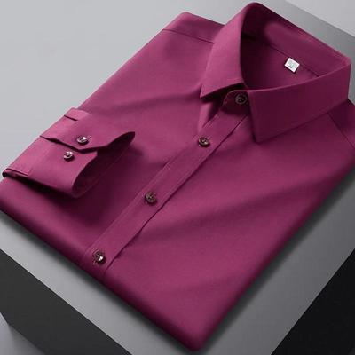 Camicia da uomo a maniche lunghe a tinta unita casual alla moda che non necessita di stiratura e resistente alle rughe, top business