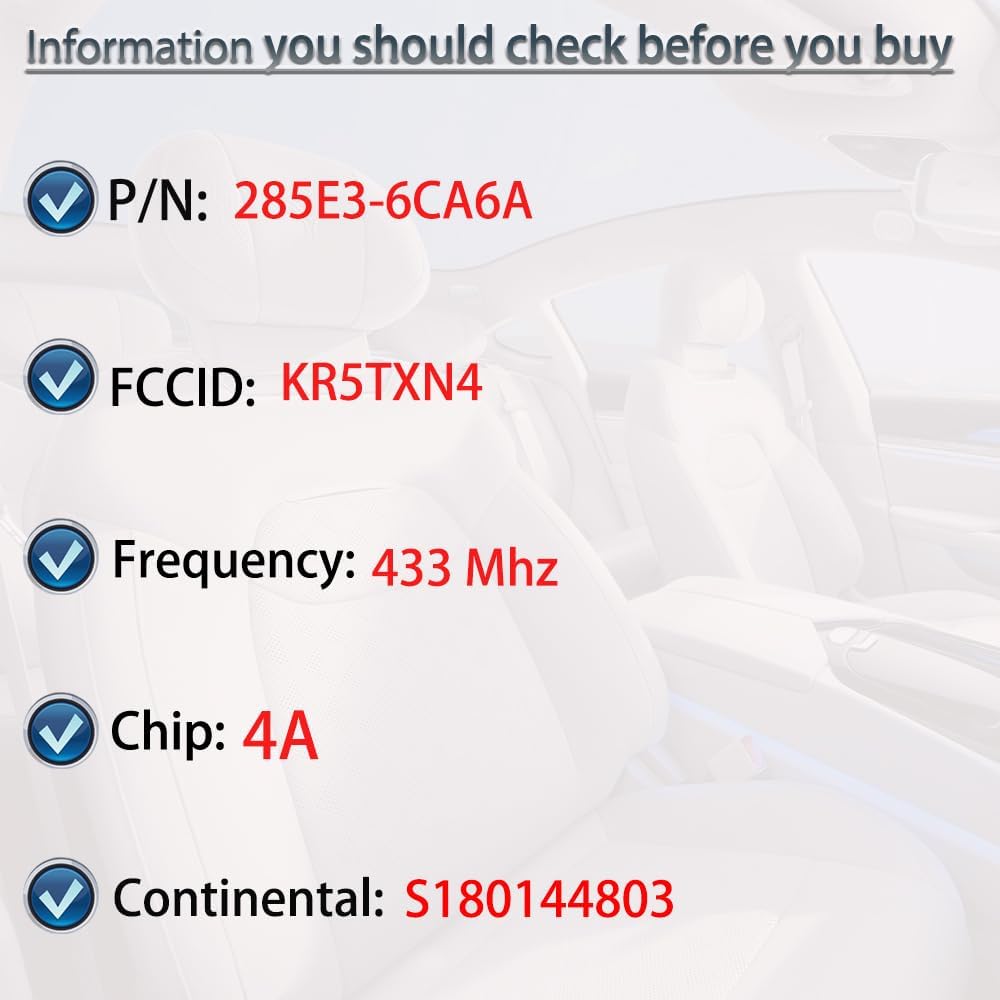 Key Fob Keyless Entry Fits for Nissan Altima Versa Sentra - Remote Control Push SART Key Replacement 5 Button FCC: KR5TXN4, PN# 285E3-6CA6A