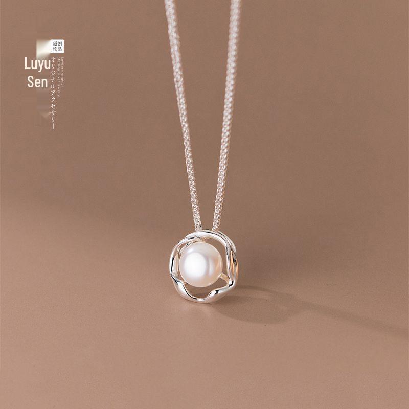 Authentic 999 Pure Silver Pearl Necklace - Elegant French Design Pendant, Perfect Birthday Gift for Girlfriend.