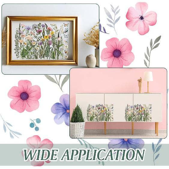Rub On Transfers for Crafts, 3 Sheets Wildflowers Rub On Transfer Stickers Waterproof Self-Adhesive Butterflies and Flowers Rub On Transfer for Wood