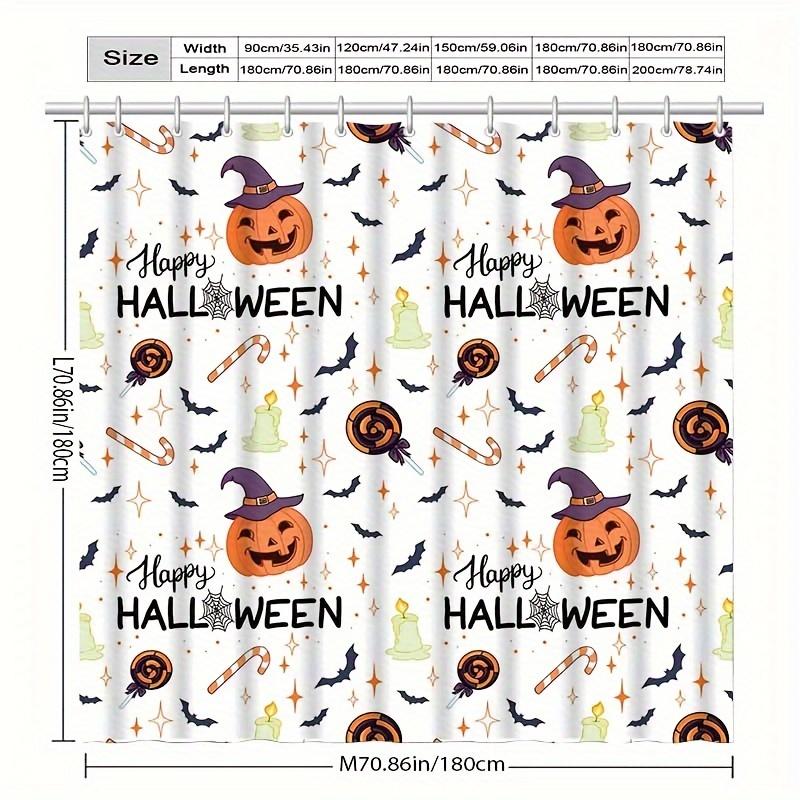 Halloween Witch Hat & Pumpkin Shower Curtain, Waterproof & Anti-Fog Polyester, Knit Weave, Arts & Holiday Decor