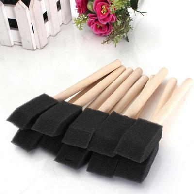 20pcs 1” Foam Sponge Brushes Wood Handle Painting Drawing Finishing Craft Tool