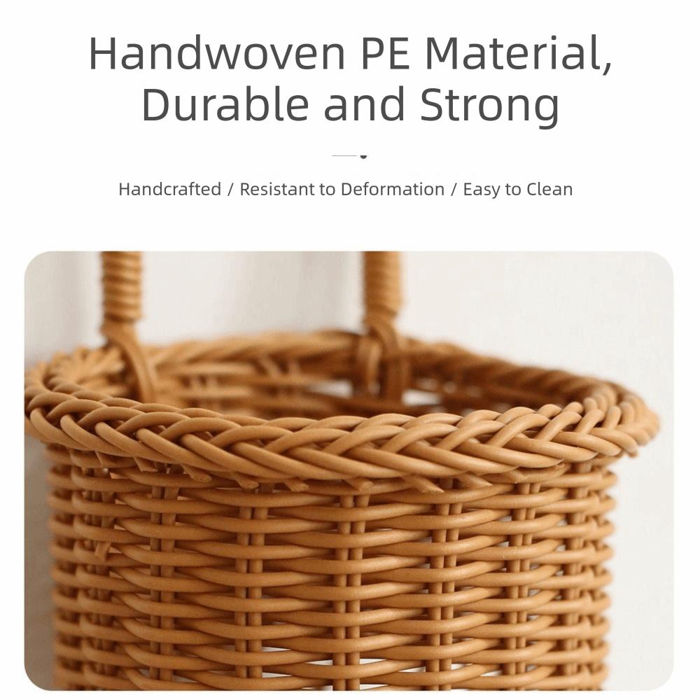 Brown Wall Mounted Storage Basket Hand-weave Flower Basket Durable Hanging Basket  Home Decoration