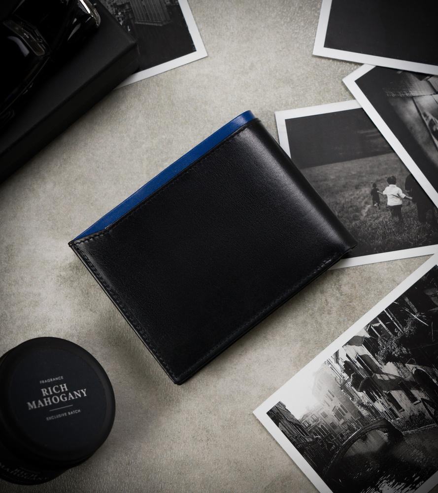 Men's Leather Wallet N992-RVT Black+Navy