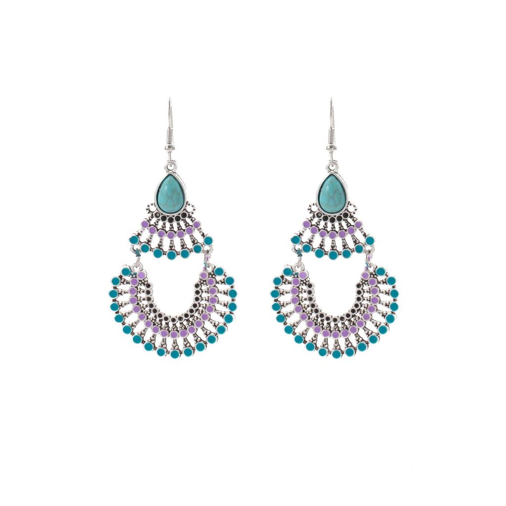 Ethnic Style Retro Bohemian Style Stud Earrings Colored Turquoise Fringed Water Drop Earrings Exotic Personality Niche Earrings
