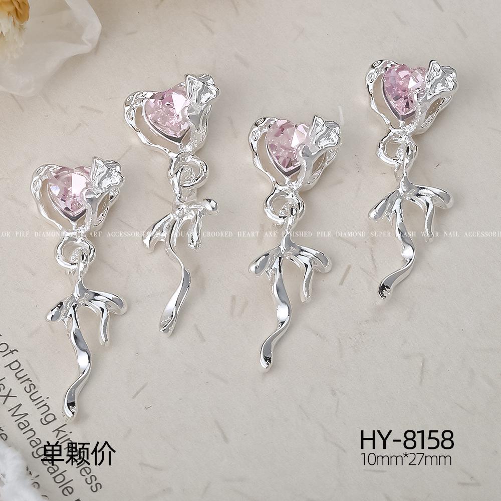 Silver Star Moon & Pink Heart Tassel Nail Rhinestone Ornaments