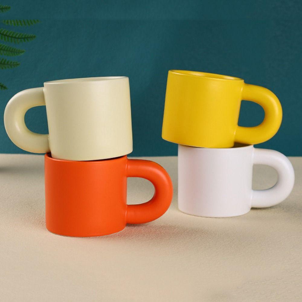 Ceramic Pink Coffee Mug Fat Round Handgrip Milk Container Creative Novelty Cups  Juice