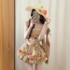 French Beautiful Floral Suspender Dress Women's Clothing Summer Seaside Vacation Pure Desire Temperament Waist Fluffy Short Skirt