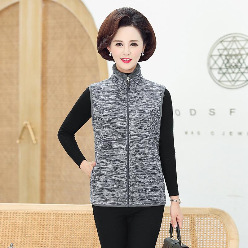Elderly Women's Autumn Winter Fleece Vest Jacket Warm Loose Zipper Sleeveless Coat Mother Casual Waistcoat