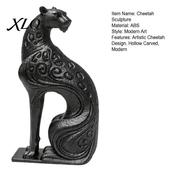 Luxury Desktop Art Decoration 3D Printed Hollow Leopard Figurine, Modern Abstract Cheetah Sculpture Contemporary Room Ornament for Desk Shelf,