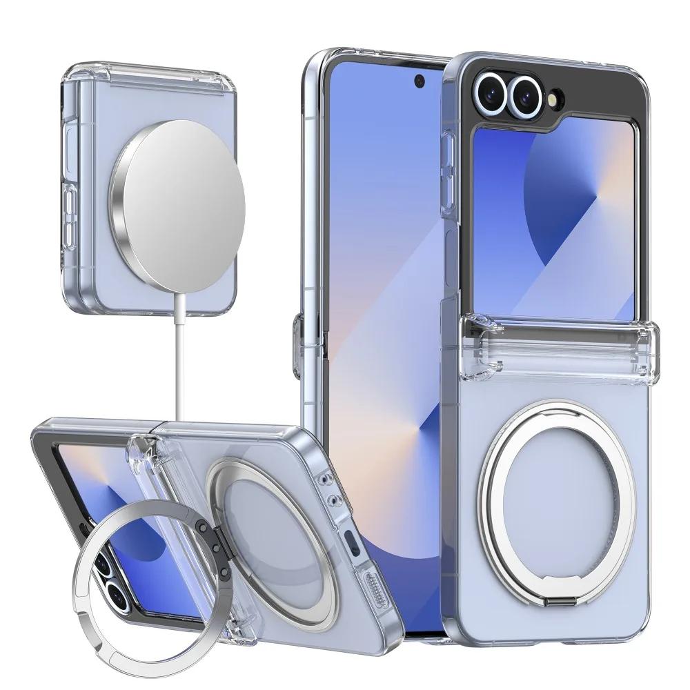 Rotation Holder Phone Case for Samsung Galaxy Z Flip 7 6 5 4 3 Flip6 Flip5 5G Electroplating Magnetic Hinge Protective Cover