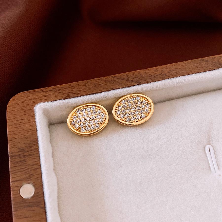 

18k Gold Plated Silver Zircon Oval Stud Earrings - Niche Luxury, High-End Versatile Design for Women