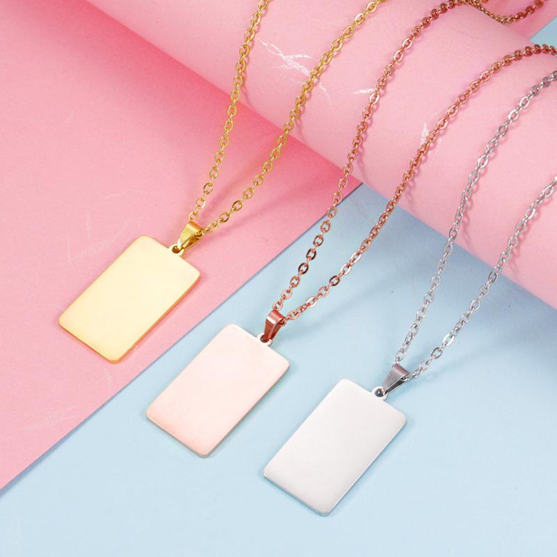 10Pcs/Lot Mirror Polished Stainless Steel Namebar Pendant Necklaces 304 Cable Chain for DIY Custom Logo Jewelry