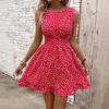 European, American Summer New Women's Fashion Round Neck Sleeveless Sexy Waist Print Dress