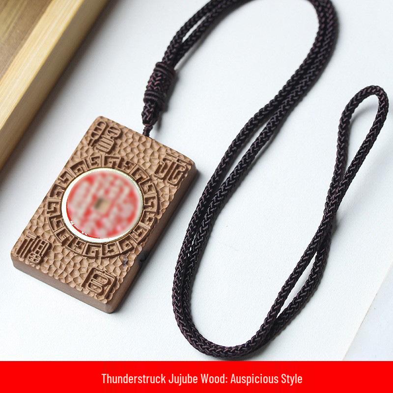 Lucky Style Lightning-Struck Jujube Wood DIY Car Rear View Mirror Pendant, Size: 4x6x1