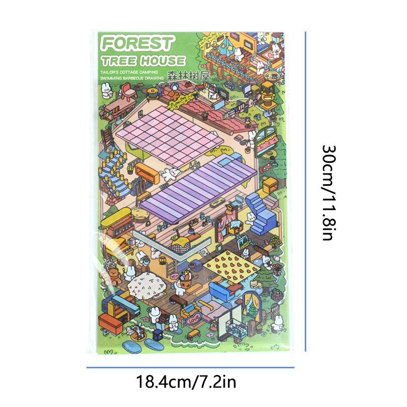DIY 3D samolepky s motivem domu - 2 sady Roztomilý motiv - 3D roztomilá kreslená sada samolepek Vánoční dárek pro dospělé děti Uvolnění stresu