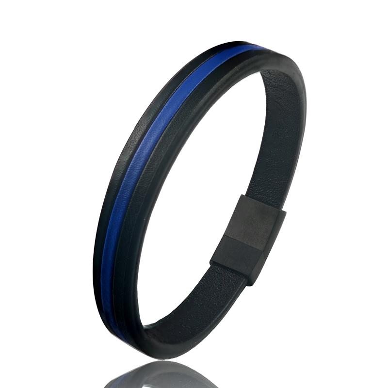 

Concise Stainless Steel Blue Bracelets for Women Men Braided Leather Bangles Magnet Clasp Birthday Couple Charm Jewelry Gift 20.5cm чёрный