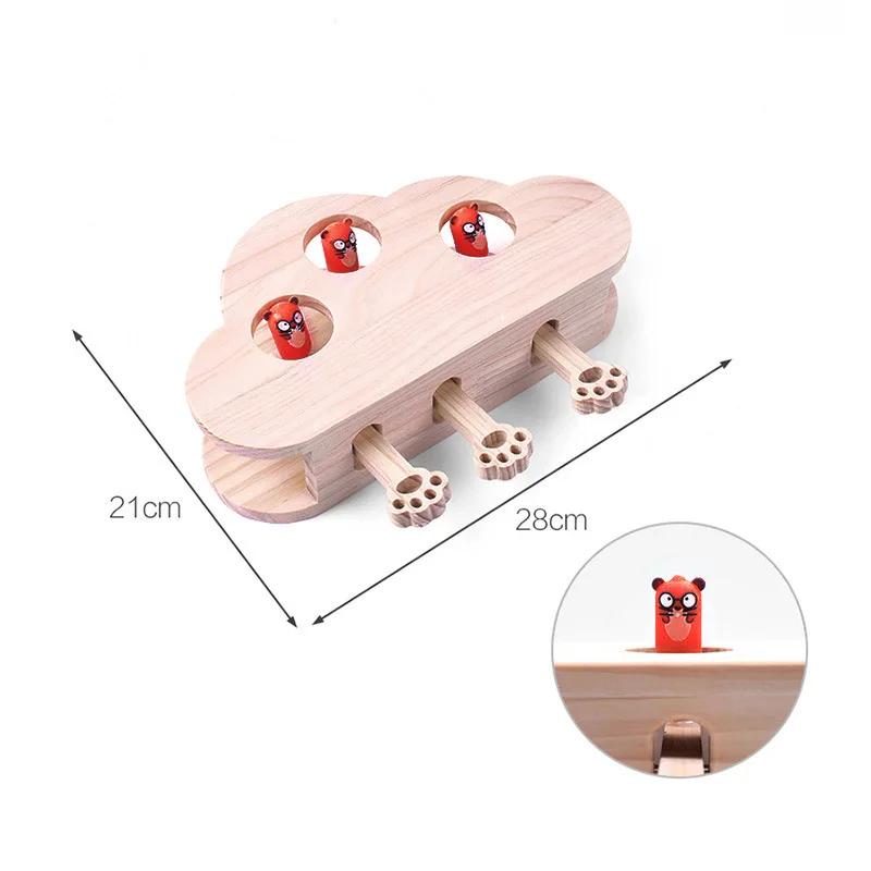 Cat Toys Interactive Whack-a-mole Solid Wood Toys for Indoor Cats Kitten Catch Mice Game