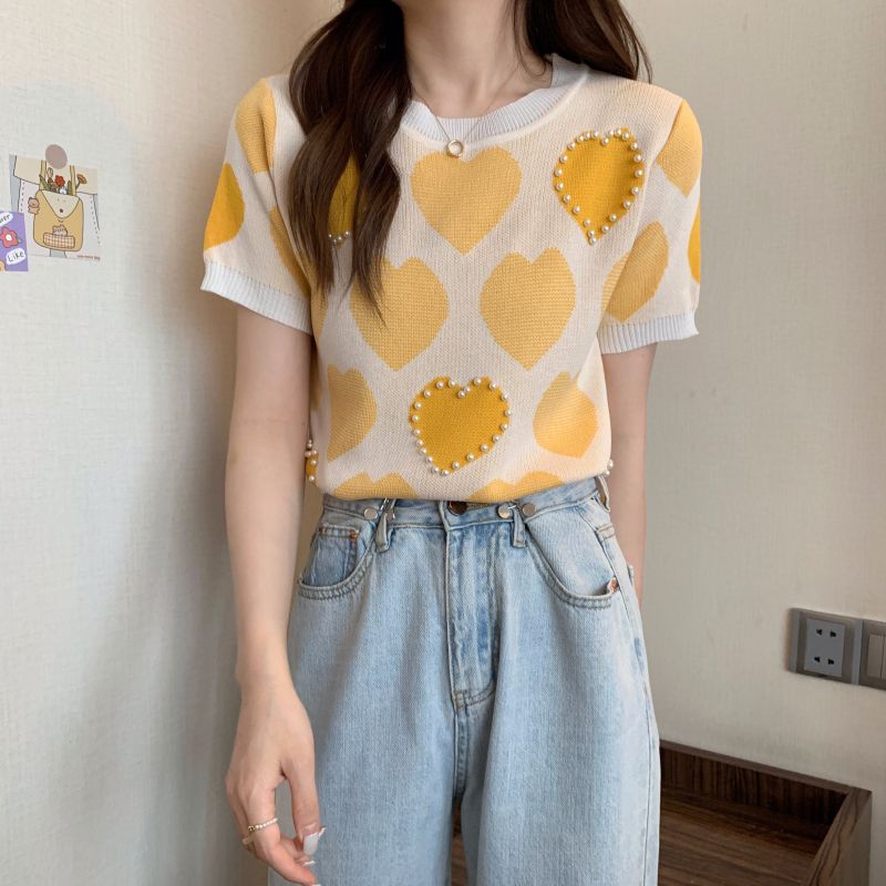 

Футболка Love Ice Silk с короткими рукавами для женщин, летняя корейская версия, дизайн Sense Niche, облегающий топ L