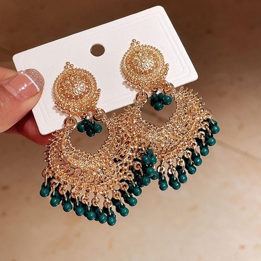 Rhinestone Tassel Water Droplet Earrings Beaded Tassel Exaggerated Tassel Earrings  Party