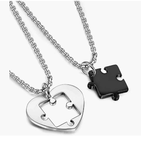 Hot-selling love puzzle splicing necklace fashion trendy couple lettering a pair of titanium steel pendant girlfriend trinkets