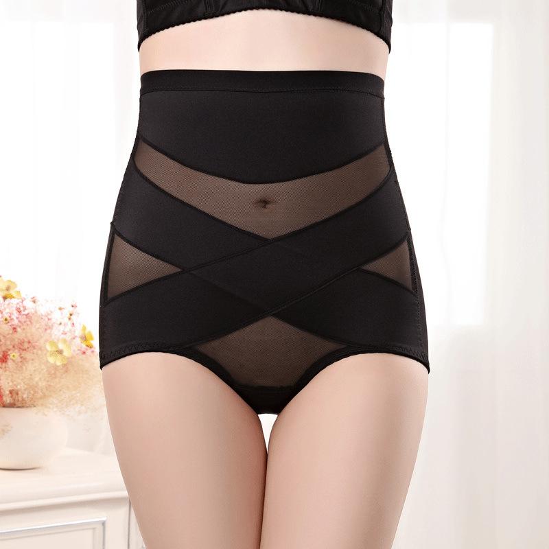 High Waist Tummy Control Cross Mesh Shapewear Panties for Women Slimming Underwear M чёрный