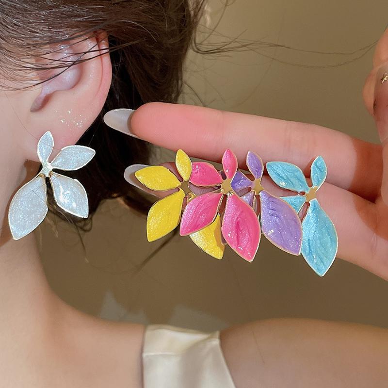 Vintage Metal Colorful Oil Dripping Flower Big Earrings For Women Sweet Simple Fashion Bohemia Trendy Jewelry Accessories Gifts
