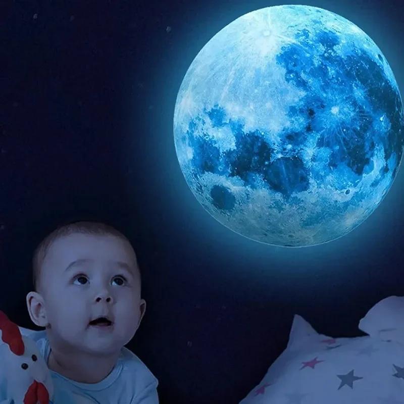 Ästhetischer 3D-Leuchtmond-Stern-Wandaufkleber, der im Dunkeln leuchtet, fluoreszierender Aufkleber, PVC, für Zuhause, Kinderzimmer, Wandaufkleber, Wanddekoration