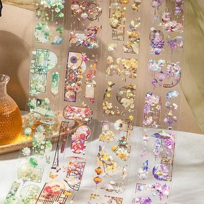 Yuxian Seashell Light PET Die-cut Tape: Chinese Style DIY Scenery Collage for Journals