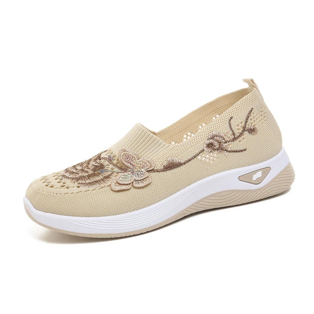 Embroidered Lightweight and Breathable Mesh Surface Sports Shoes, Women's Anti-slip Walking Shoes