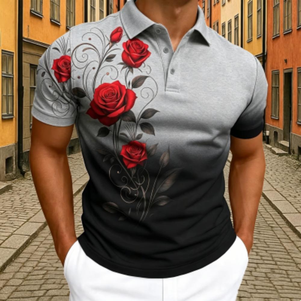 Polo Elegante da Uomo con Stampa Floreale Rosa T-shirt a Maniche Corte da Uomo per Esterno e Strada Top Estivo per la Casa Maglietta Casual Polo da Uomo e da Donna