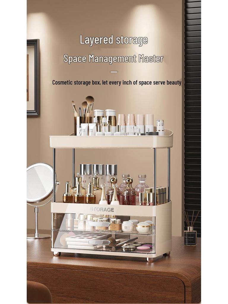 High-End Skincare and Makeup Organizer: Large Capacity Cosmetic Storage Box and Dressing Table Rack