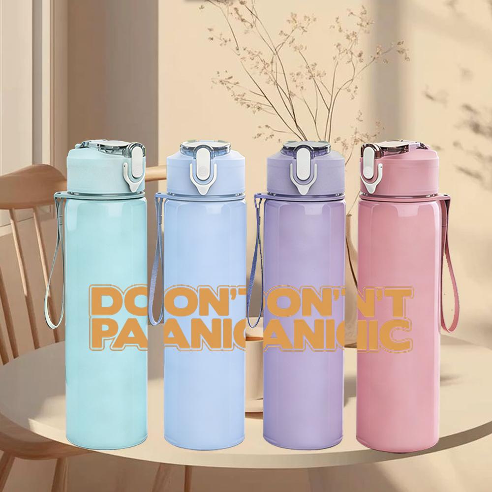 1PC Don't panic orange solid text print 750ml colorful plastic sports water bottle leakproof pop up lid with straw for outdoor work home use