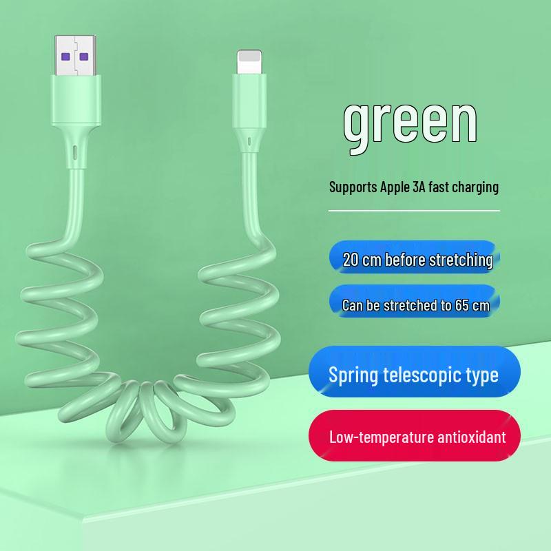 Câble USB Rétractable à Ressort Double Coude 6A Charge Rapide pour Téléphones & Voitures