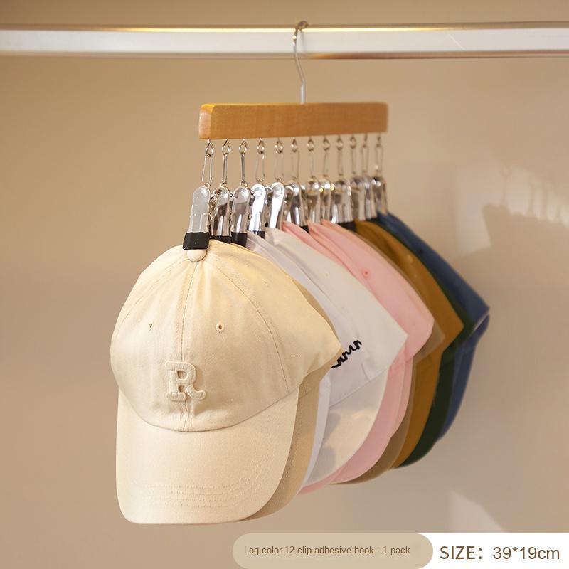 Деревянная вешалка для хранения шляп с 12 зажимами, вешалка для хранения бейсболок, носков, вешалки для одежды для новорожденных, органайзер для шляп A - 1PC