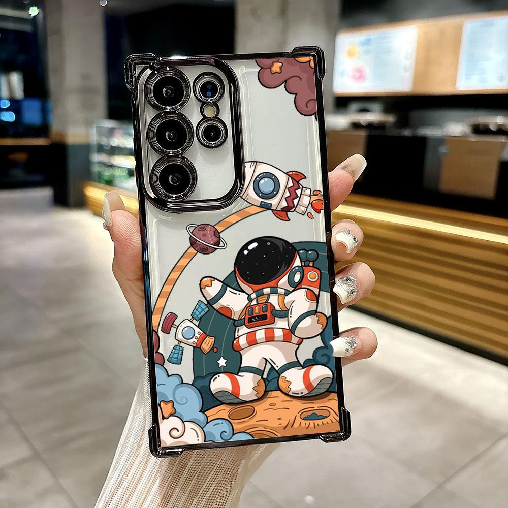 Astronaut Rocket Funda For Samsung S26Ultra Phone Case For Galaxy S25 FE S26 S24 S23 S22 S21 Ultra S20 Plus S25FE 5G Clear Cover