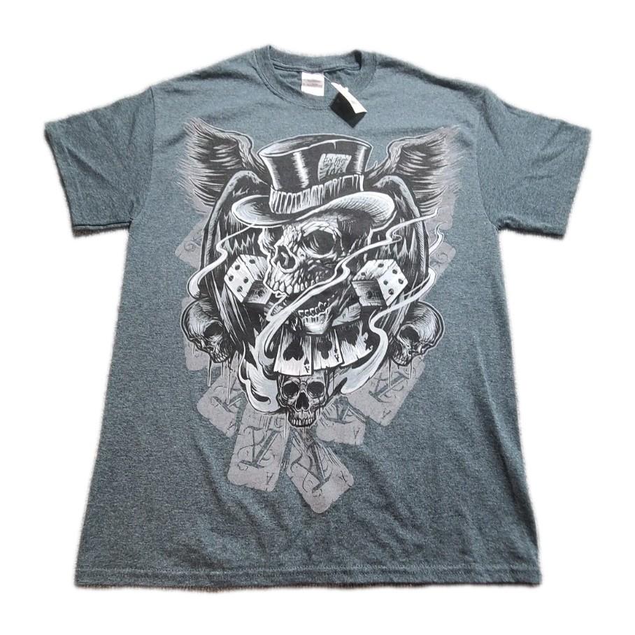 NWT Vintage Y2K Mens Medium Skeleton Skull Dice Cards Rocker T Shirt S разноцветный