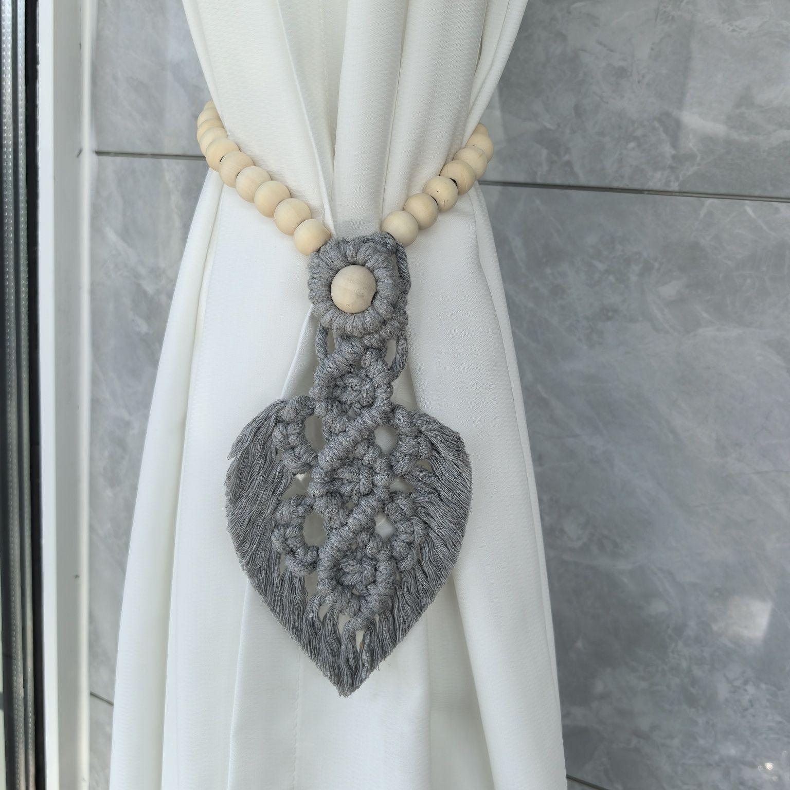 

2pcs Bohemian Style Handmade Braided Leaf Cotton Rope Curtain Fasteners Curtain Ties Tassel Leaf Curtain Ties Home Decoration