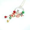 Christmas Necklace, Long Chain with Hanging Alloy Santa Hat, Gift Tie, Bell, C Holiday Necklace