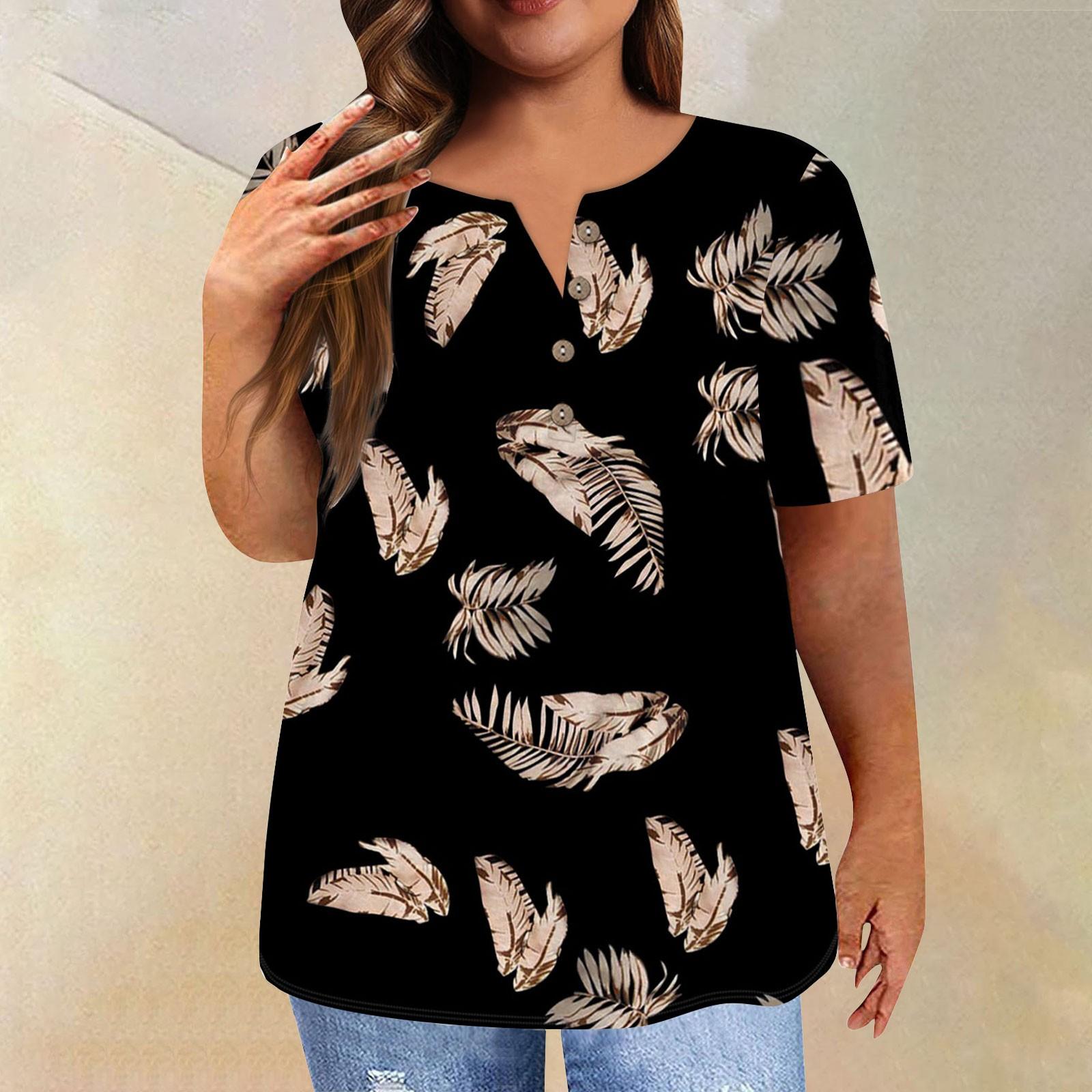 

Женская рубашка с коротким рукавом и пуговицами, футболка больших размеров, повседневные топы с цветочным принтом XXL чёрный