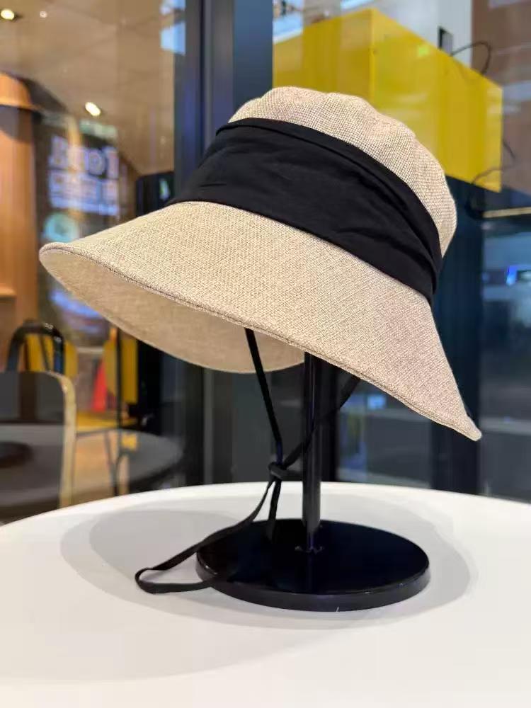 New Lightweight Linen-Look Bucket Hat Women Summer Wide Brim Sunscreen Breathable Back Slit Reversible Brim Versatile