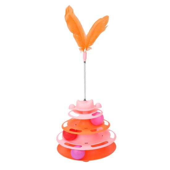 Cat Ball Track Toy Interactive Cat Ball Toy with Spring Feather Teaser 3-Tier Ball Track Cat Teaser for Indoor Cats And Kittens Exercise Enrichment