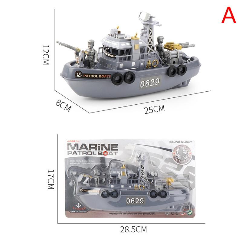 

High Quality Electric Plastic Mini Marine Patrol Flashing Light Sound Boat Military Model Water Toys For Kids Automatic Gift