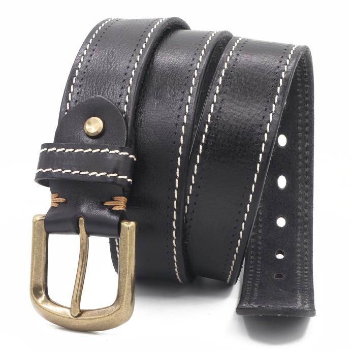 Italian Cowhide Belt, Sewn Copper Buckle, British Tooling Belt, Men'S Genuine Leather Belt 3.8Cm Wide